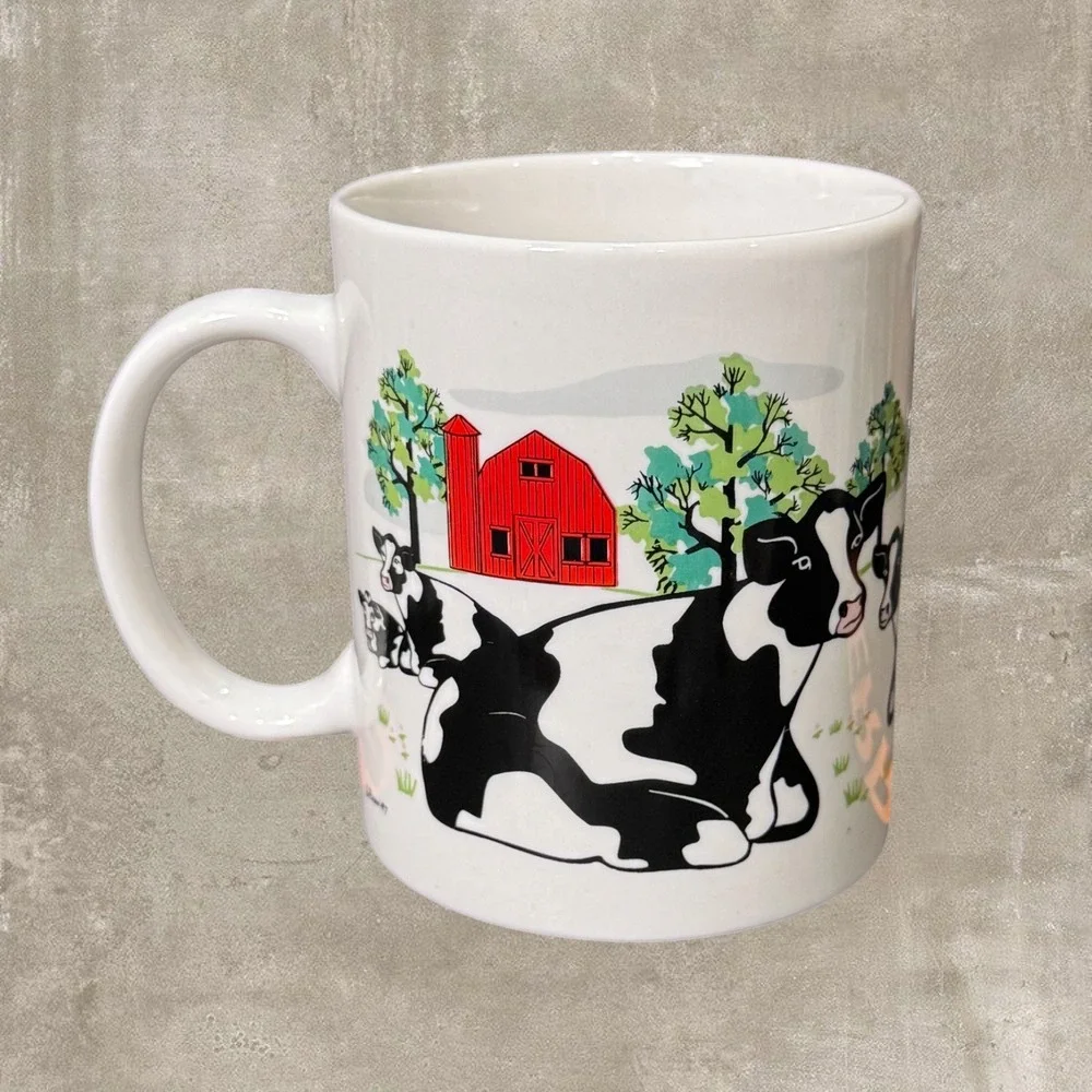 Vintage 1997 E. Rosen Cow Mug Set 2 Farmhouse Coffee Cup Dairy Cow Kitchen Decor